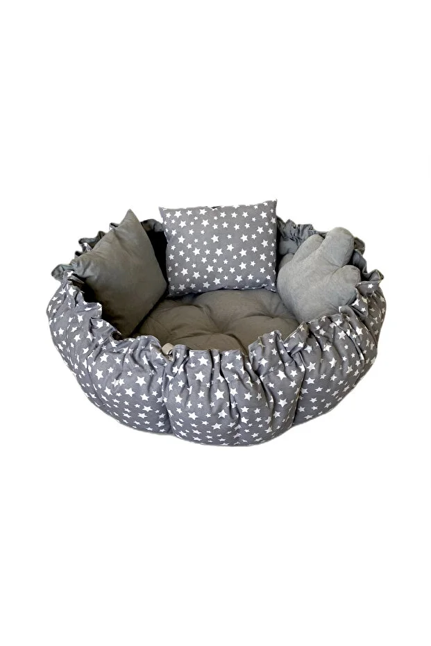 STQUEEN Büyük Boy Organik Kumaş Gri Yıldız Açılır Kapanır Uyku ve Oyun Minderi 150X150